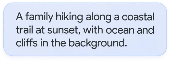 Generated description of a family hiking along a coastal trail at sunset