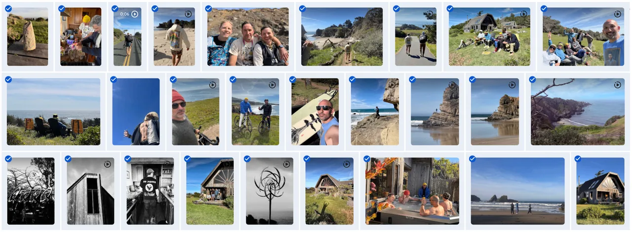 A grid of photos selected at once in Google Photos.